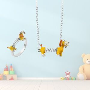 Toy Story Slinky Dachshund Dog Necklace & Ring Set